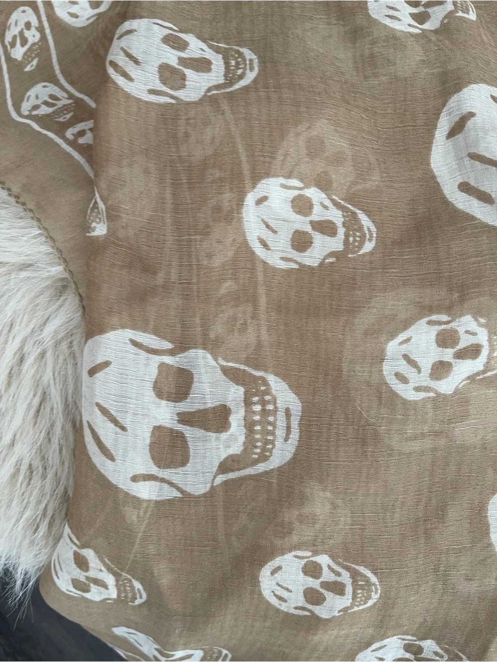 Alexander McQueen Tan and White Skull-Print Silk Scarf (Rare Color)